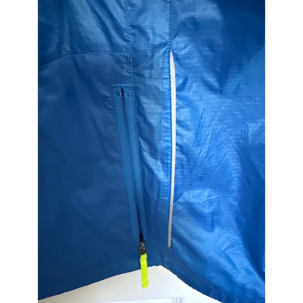 Brooks Shelter Technology Womens Medium Blue Neon Yellow Running Jacket Zip Hood - Picture 6 of 7